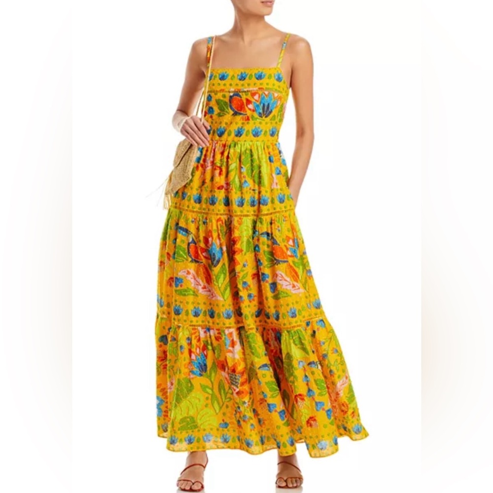 Farm Rio NWT Yellow Summer Garden Sleeveless Maxi Dress L